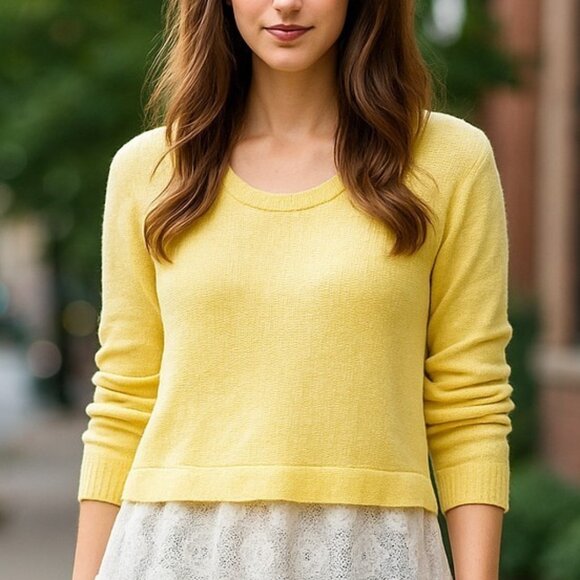 CLU+WILLOUGHBY ANTHROPOLOGIE Sujet Sweater M Layered Sweater Lace Crochet Hem - Picture 12 of 12